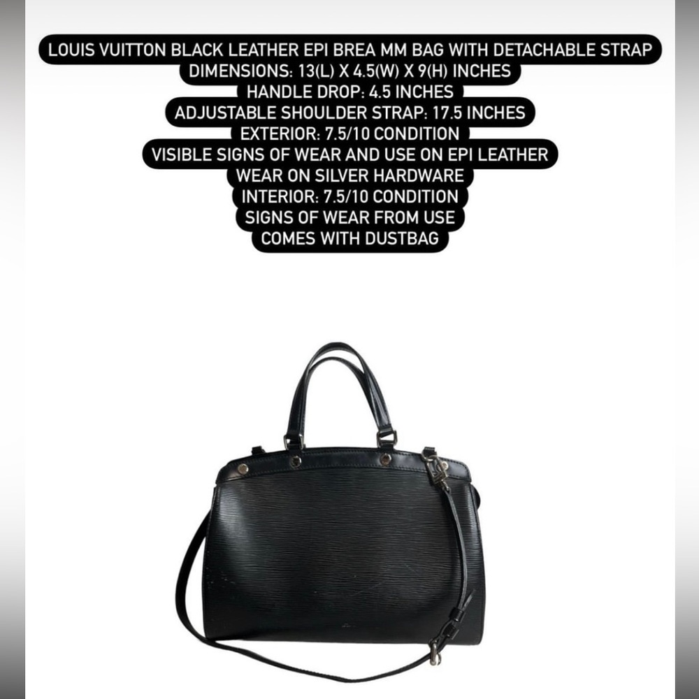 Authentic Louis Vuitton black epi leather brea mm bag with detachable strap